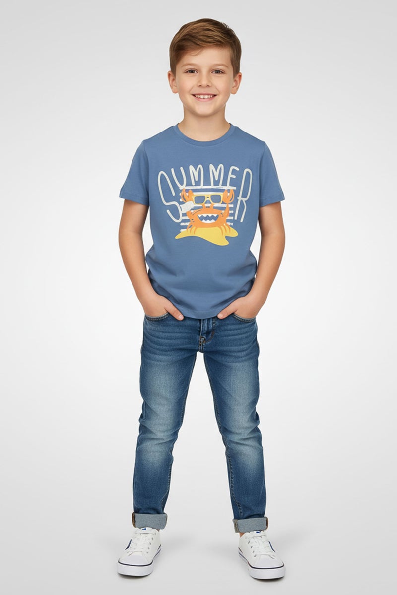 guppy Kids Boy Graphic Print Short Sleeve T-Shirt, Blue - Image 1